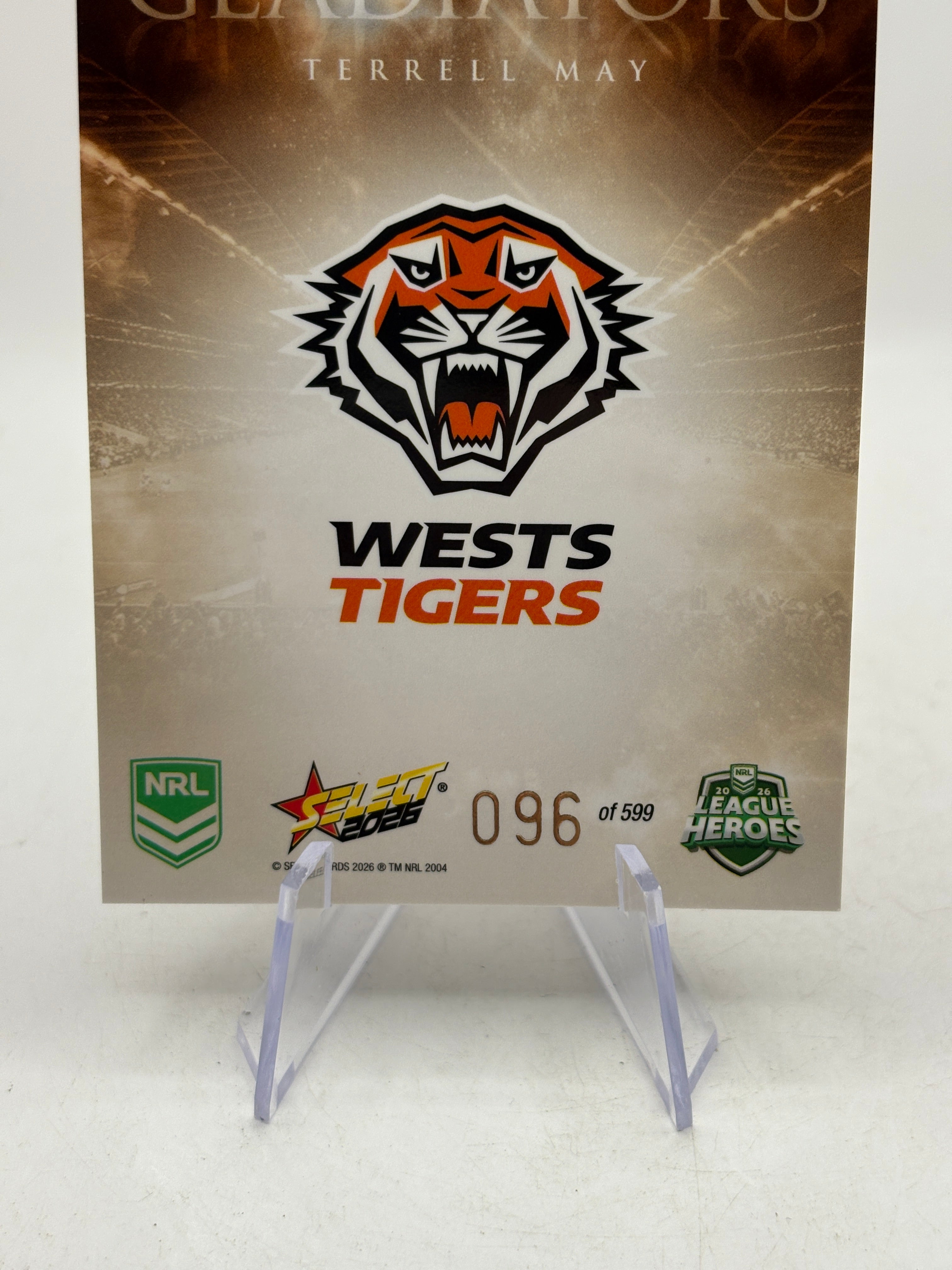 2026 Select NRL - Gladiators G149 Terrell May 096/599 West Tigers, photo 8